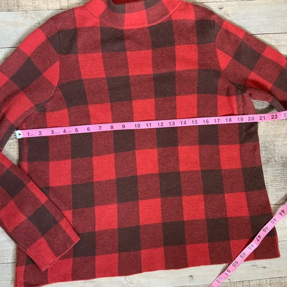 Anthropologie Field Flower Wool Blen Red/Black Buffalo Check Mock Neck S… - Picture 9 of 10